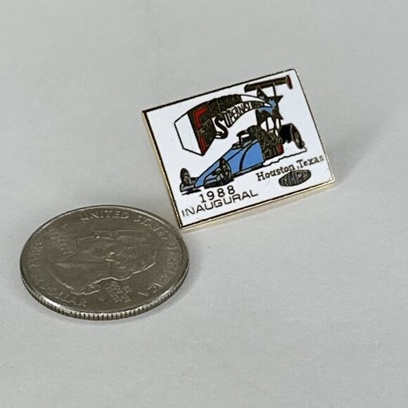 Vintage 1988 Fram Supernationals NHRA Inaugural Drag Racing Texas Hat/Jacket Pin - Picture 3 of 8